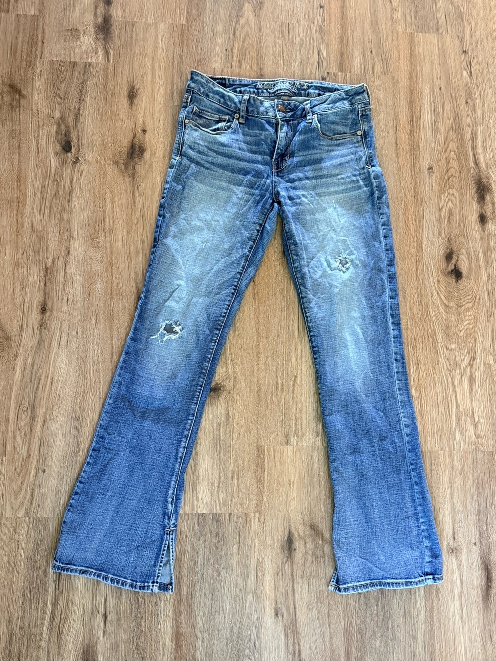 American Eagle Outfitters Light Blue Flared Distressed Jeans